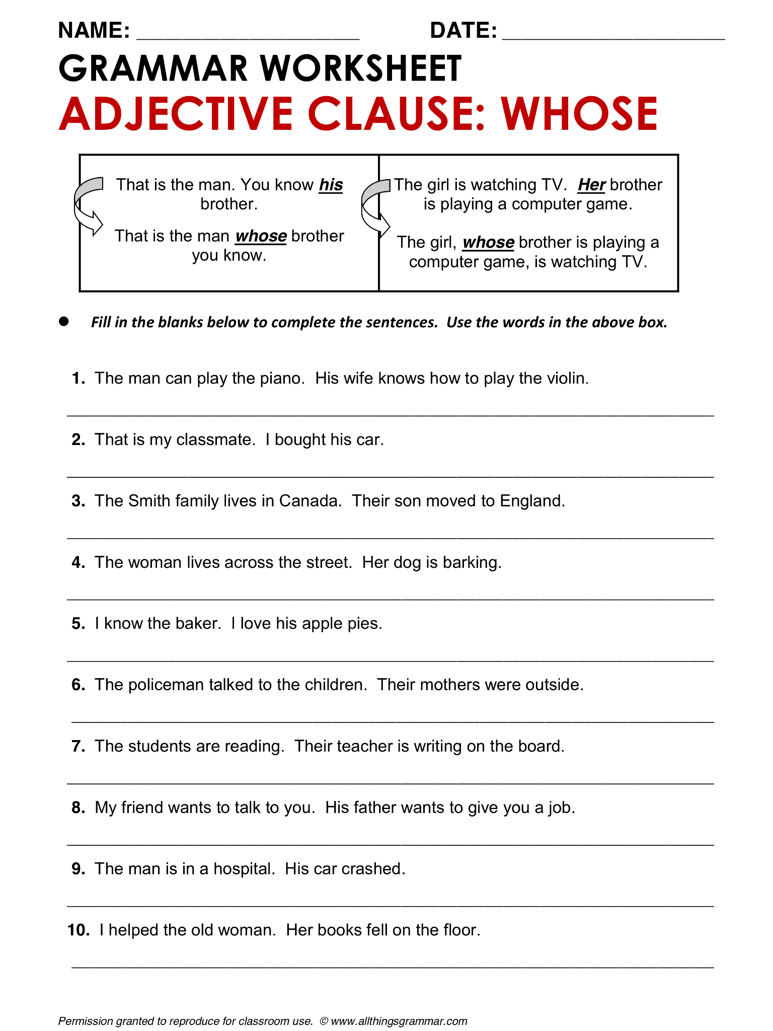 high school grammar worksheets pdf